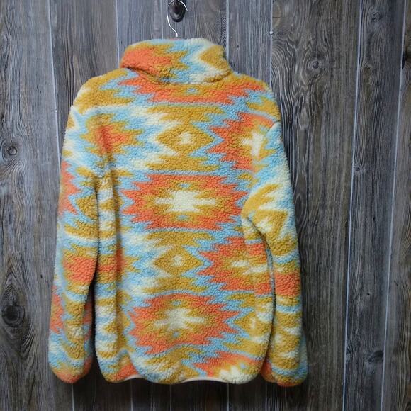Jen & Co Sherpa Pullover Womens Large XL Aztec Orange Blue Yellow Fall Cozy - Picture 3 of 11